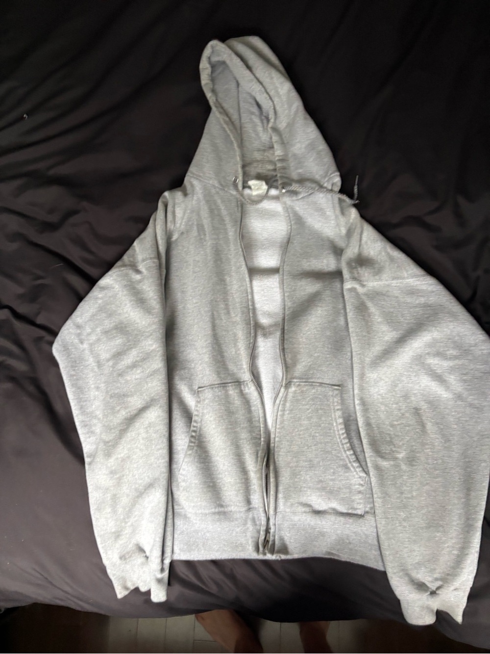 Men's Light Gray Zip-Up Hoodie with Hood and Front Pockets